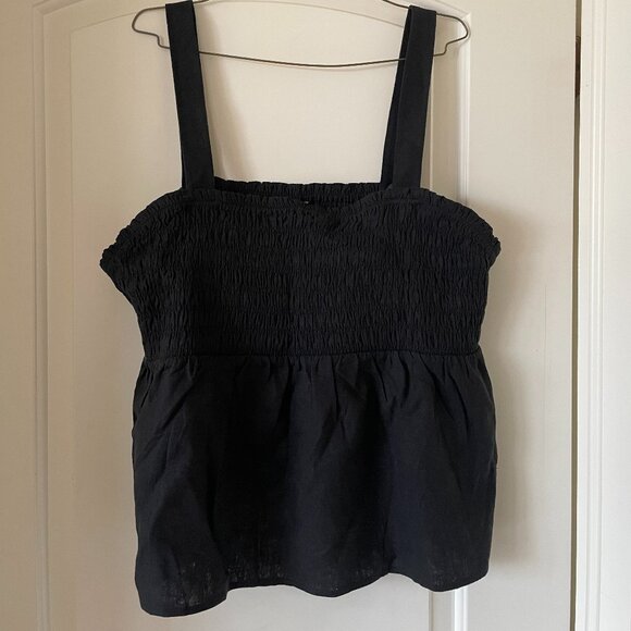 Shirred Linen Tank Top with Adjustable Straps - Picture 1 of 5